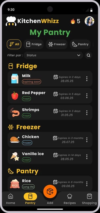 KitchenWhizz pantry design with storage and expiry states