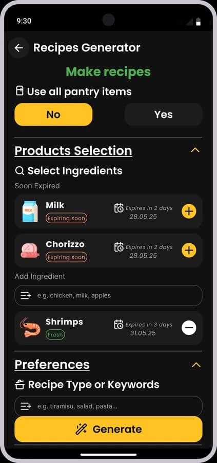 KitchenWhizz pantry ingredient selection concept